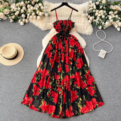 women's summer retro floral dress ,