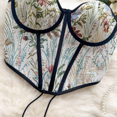 Retro court style oil painting printing slim fit tube top vest