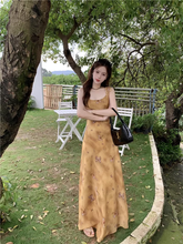 women's summer oil painting printed suspender dress