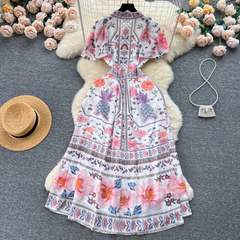 women's summer vintage printed dress,
