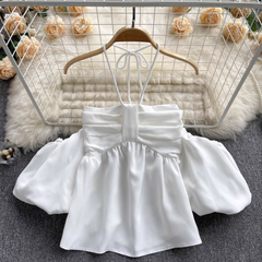 Halter Neck Bubble Short Sleeve Top,