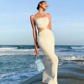 Summer Sexy Hollow Backless Strappy Maxi Dress ,