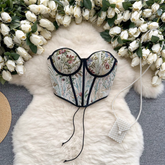 Retro court style oil painting printing slim fit tube top vest