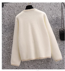 Women's Fashion White Sweater Fleece Knitted Jacket