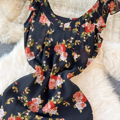 women's summer retro floral suspender dress