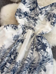 women's summer retro printed suspender dress