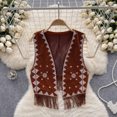 Summer ethnic embroidery tassel design niche jacket vest top