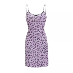 women's summer purple floral suspender dress
