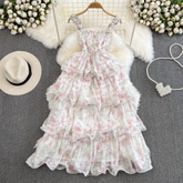 Beach holiday bow tie A-line floral chiffon dress