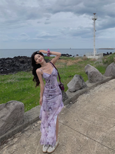 women's summer purple butterfly print suspender dress