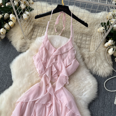 Pink irregular ruffled holiday fairy dress