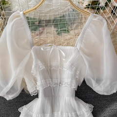 Beach seaside holiday white square neck dress,