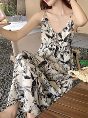 women's summer V-neck sleeveless floral suspender dress