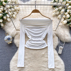 One-shoulder slim-fitting pleated stretch top