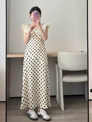 Women's summer square neck polka dot satin dress