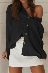Lapel Long Sleeved Loose Shirt