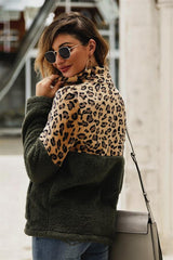Leopard Pattern Stitching Fleece Pullover