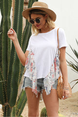 Lace Stitching Floral T-Shirt