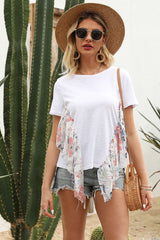 Lace Stitching Floral T-Shirt