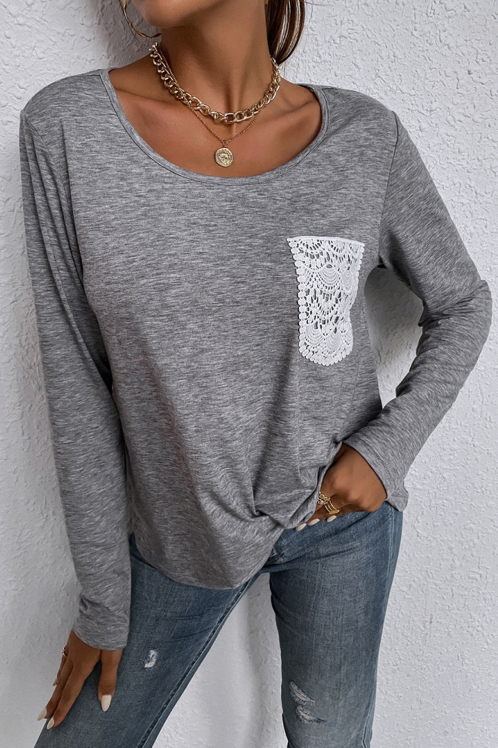 Lace Pocket Irregular T-Shirt