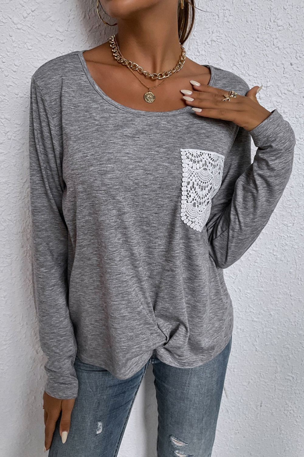 Lace Pocket Irregular T-Shirt