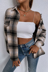 Lapel Single-Breasted Plaid Shirt