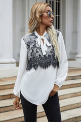 Black Lace Patchwork Bow Shirt