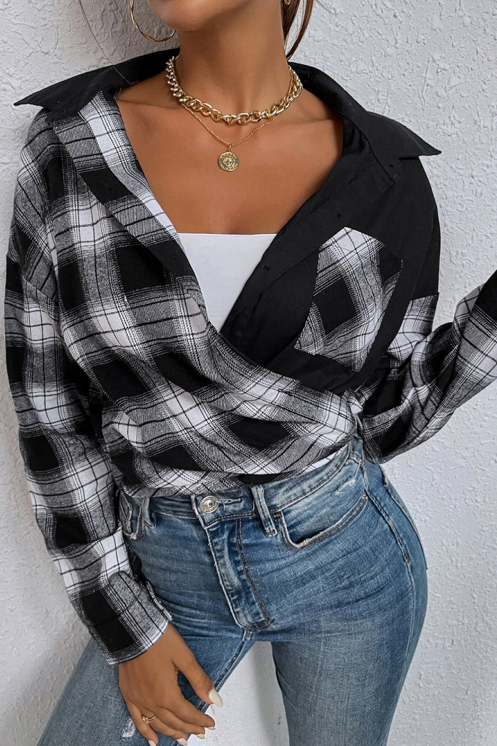 Black And White Plaid Single-Breasted Shirt