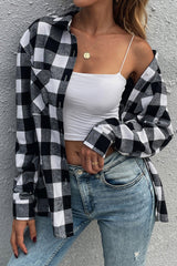 Black And White Plaid Long-Sleeved Shirt