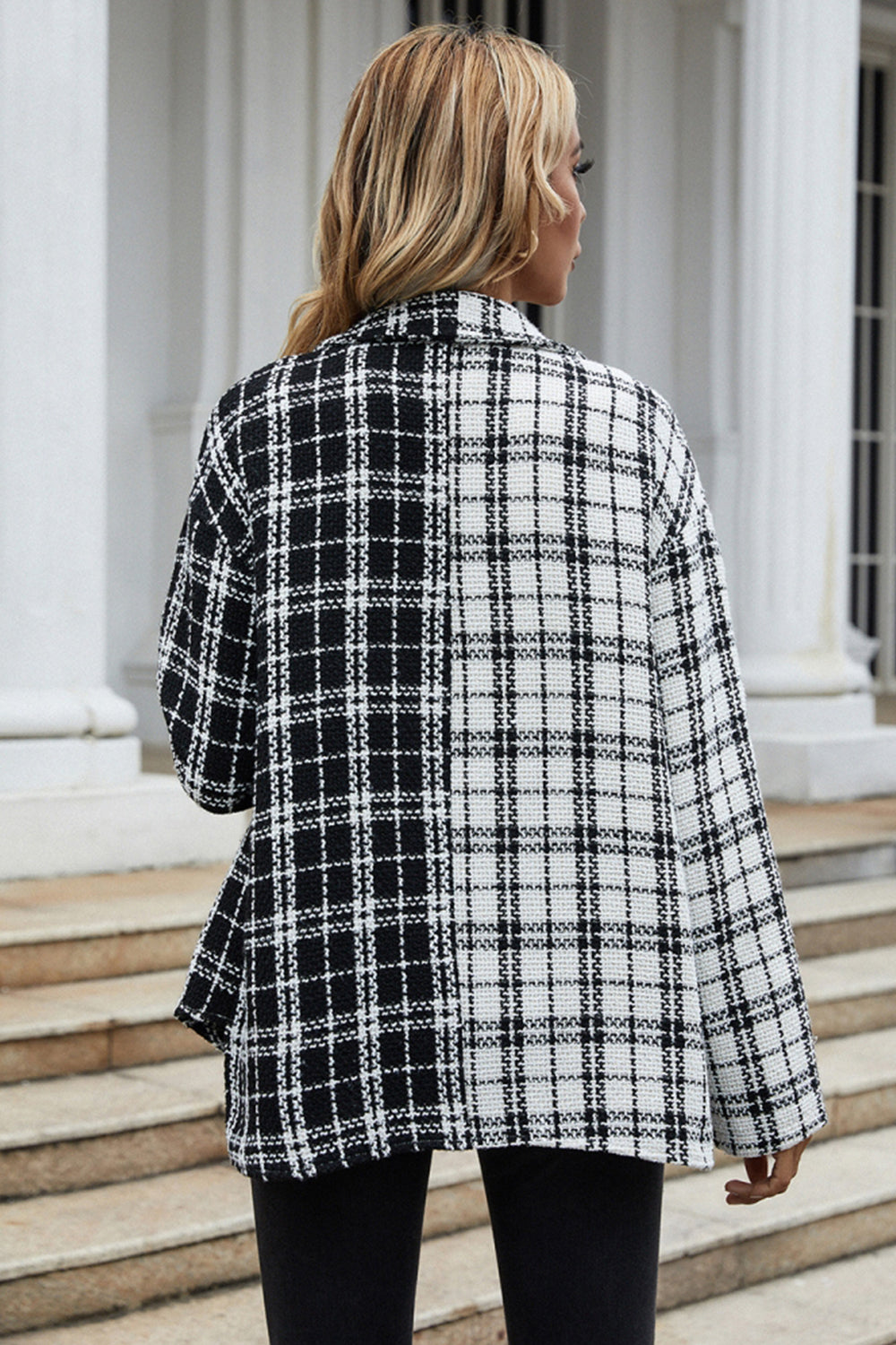 Black And White Patchwork Plaid Single-Breasted Jacket