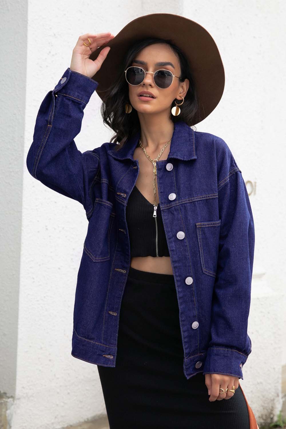 Lapel Long Sleeve Denim Jacket