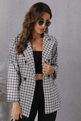 Houndstooth Lapel Long Sleeve Coat