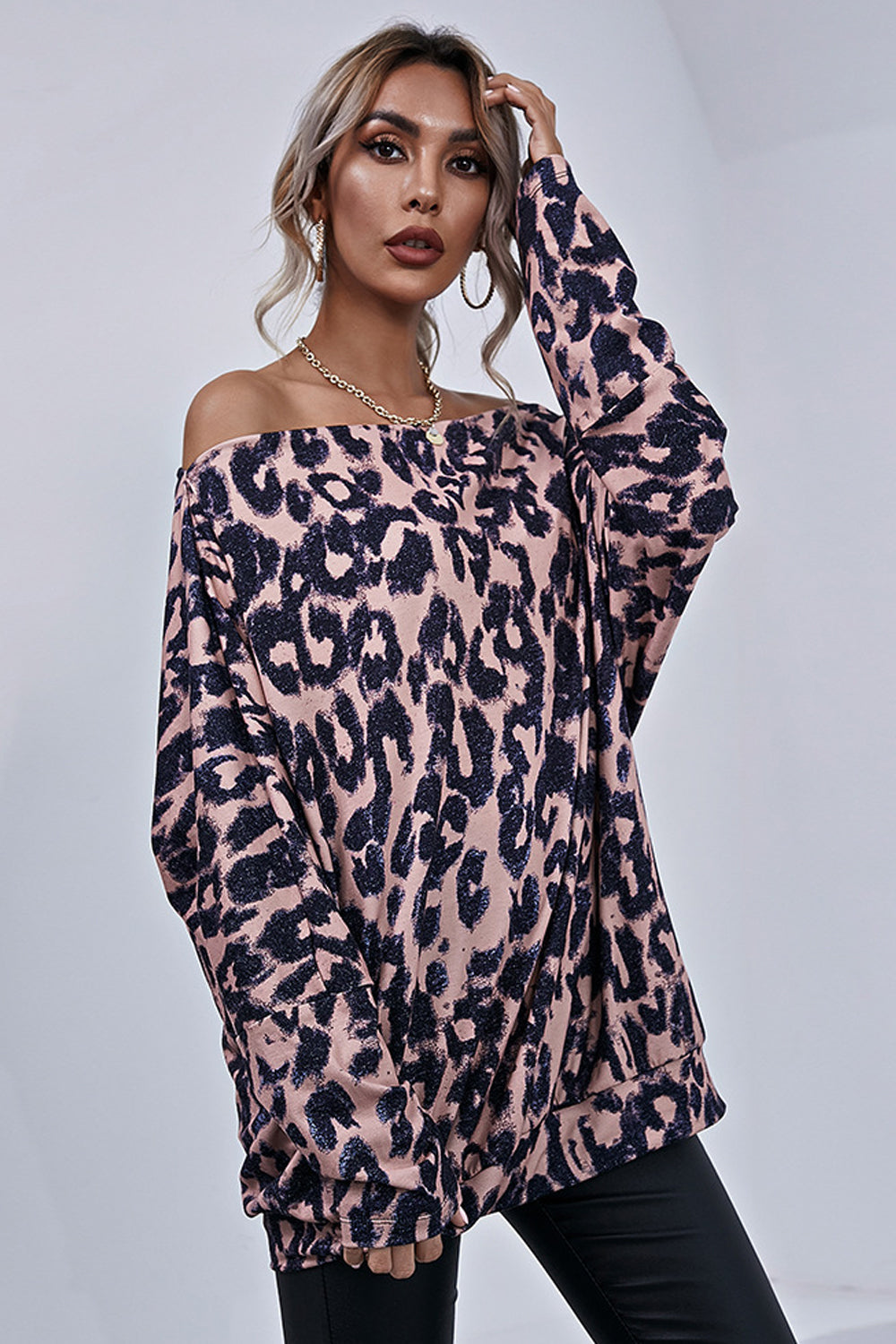 Leopard Pattern Off-Shoulder Blouse