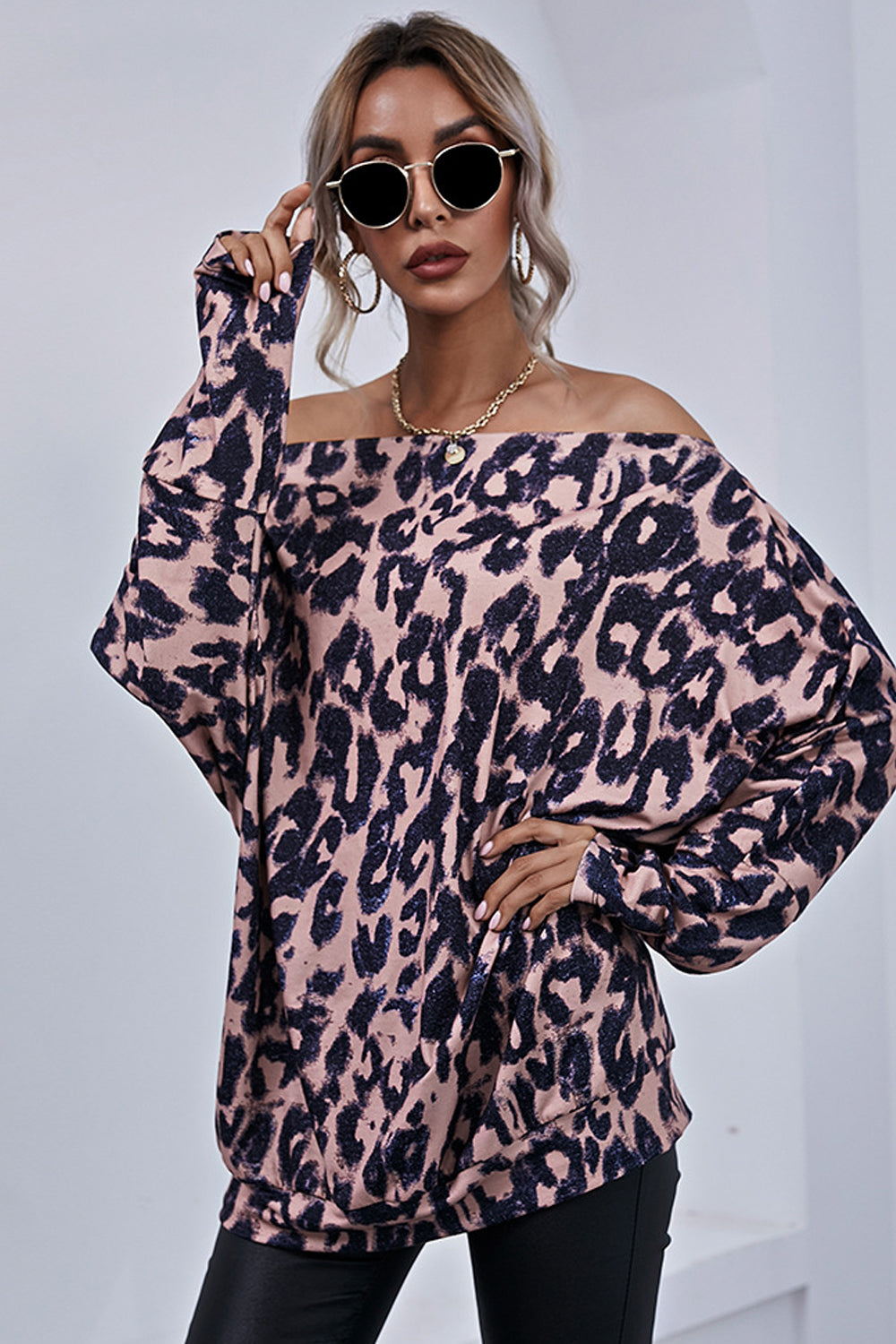 Leopard Pattern Off-Shoulder Blouse