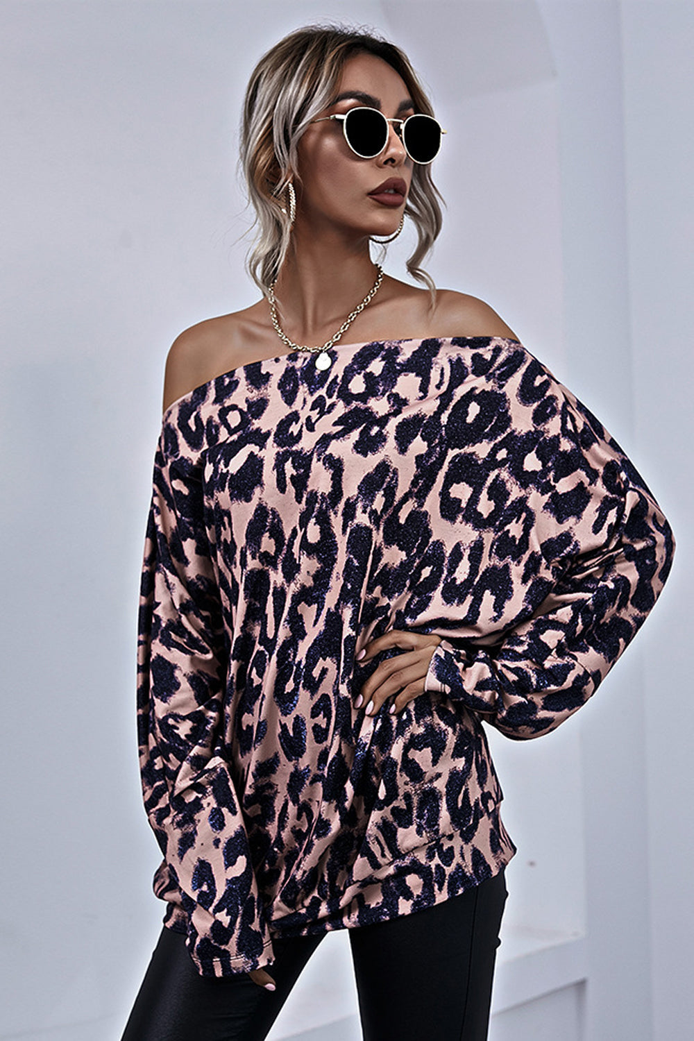 Leopard Pattern Off-Shoulder Blouse