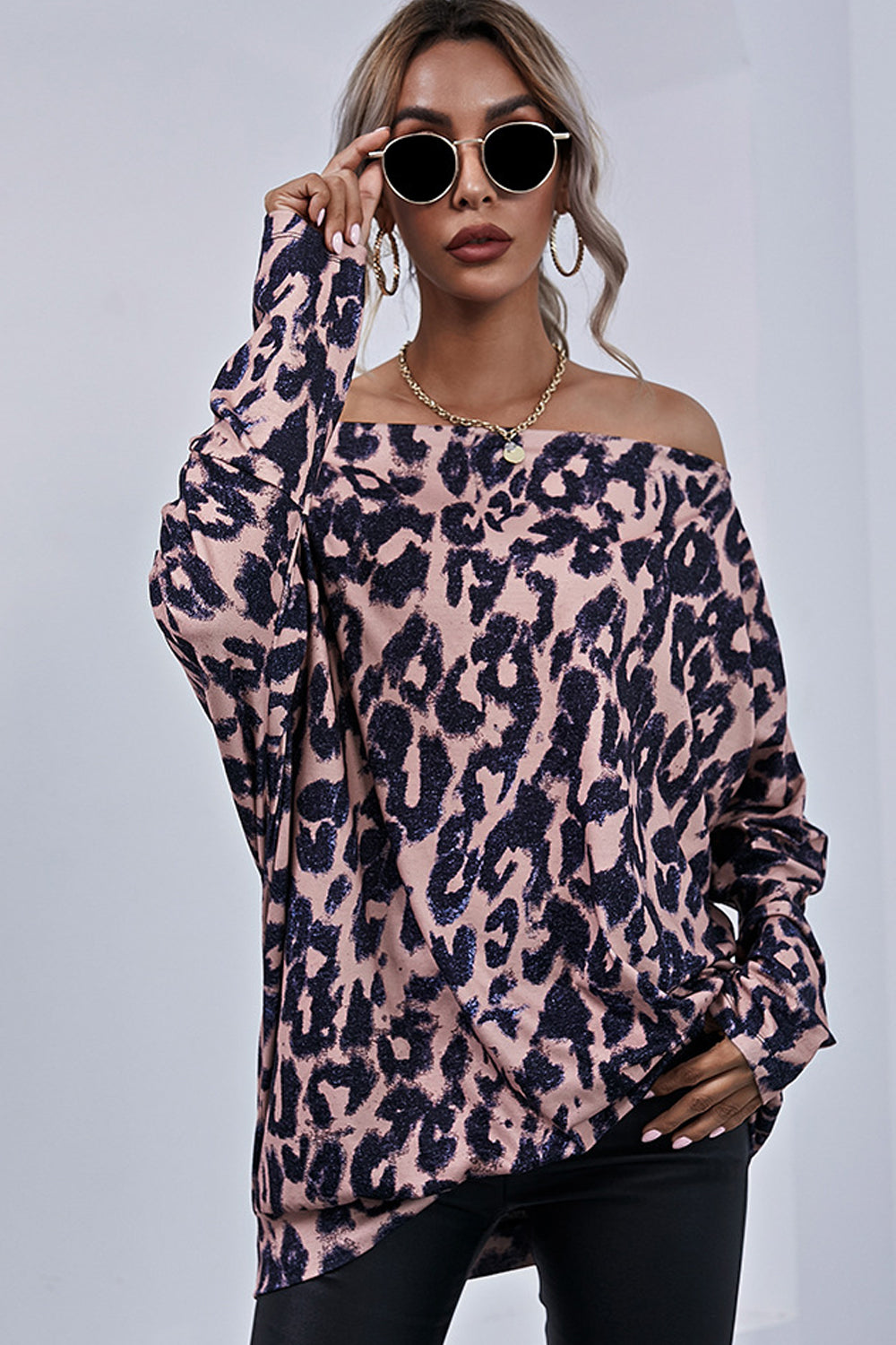 Leopard Pattern Off-Shoulder Blouse