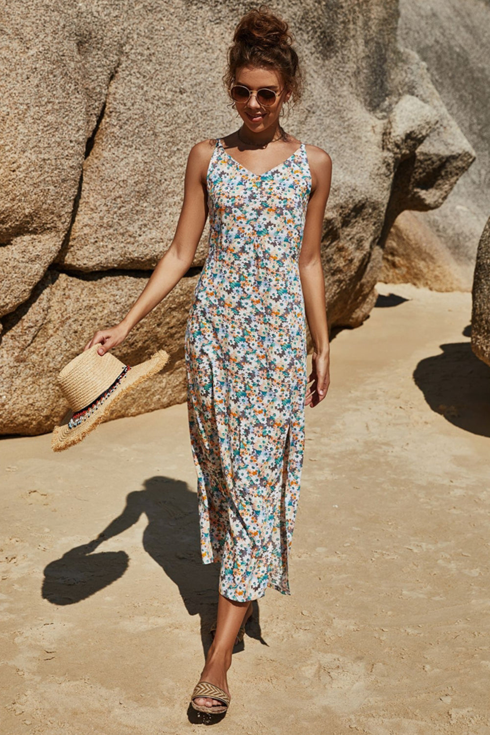 Irregular Slit Sling Floral Dress