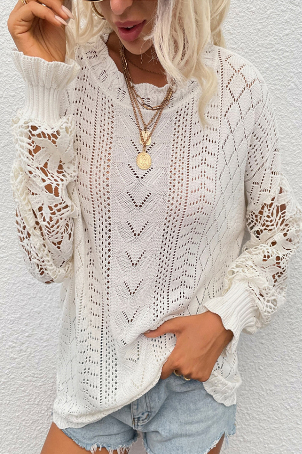 Lace Patchwork Hollow Sweater