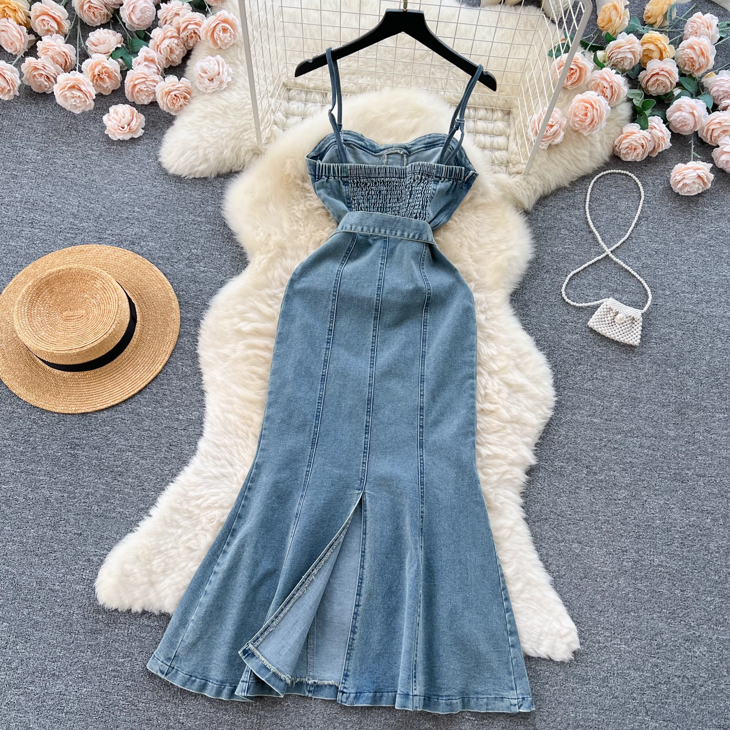 women's summer denim suspender dress