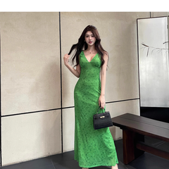 Green V-neck dress