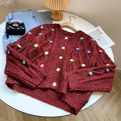 Red Single Breasted Oversized Long Sleeve Sweater