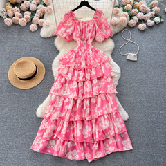 women's summer floral dress with puff sleeves