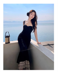 Black suspender backless mermaid dress