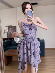 Purple butterfly print slip dress