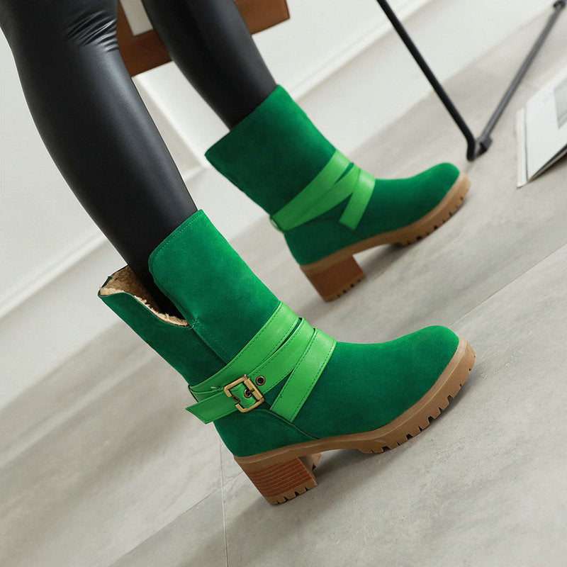 Artificial Suede Chunky Heel Boots