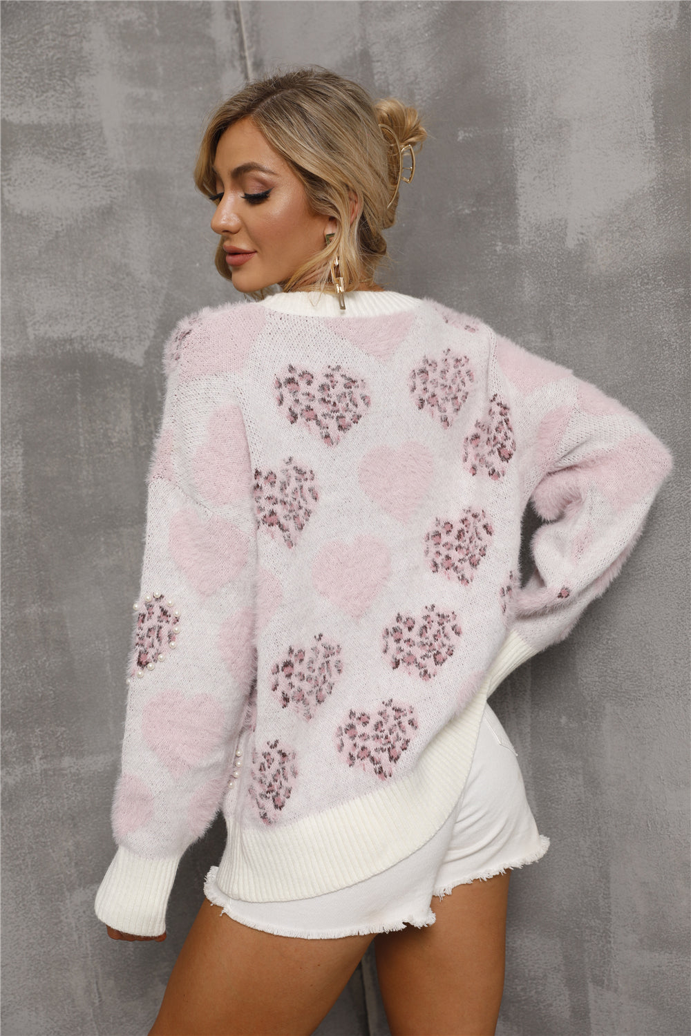 Beading Love Pattern Plus Size Sweater