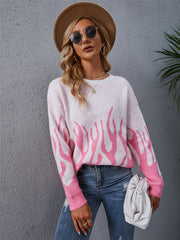 Knitted Round Neck Printed Sweater