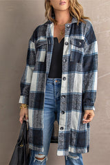 Lapel Knit Long casual Tweed Plaid Jacket