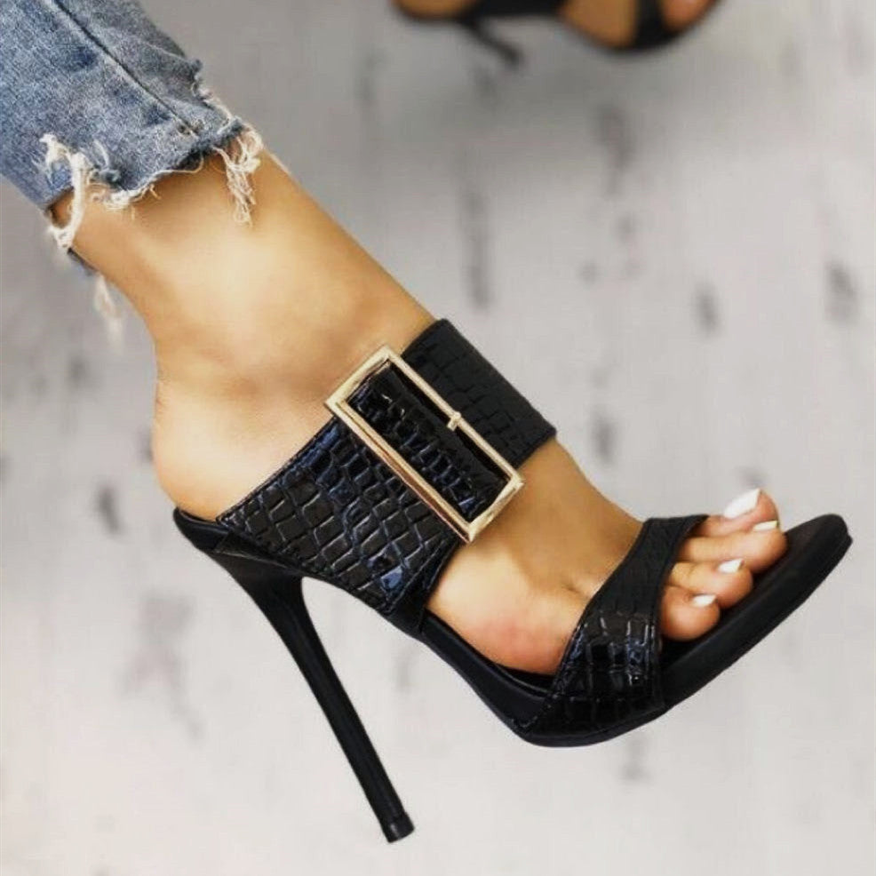 Back Strap Gladiator Slip-On Heels