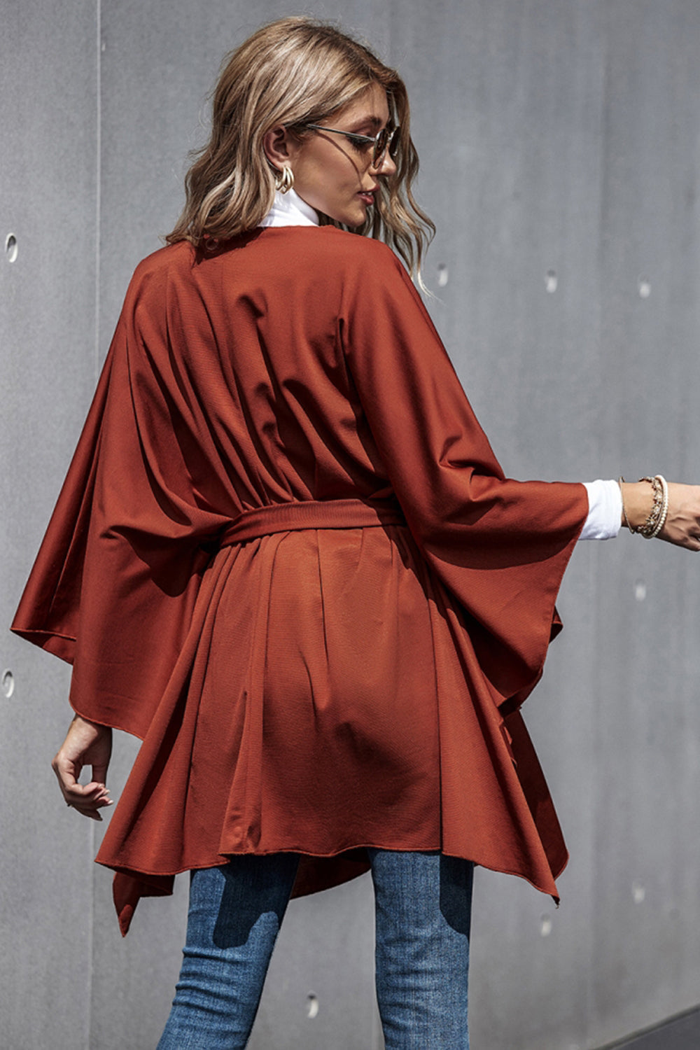 Bat-Sleeve Strappy Cloak Coat